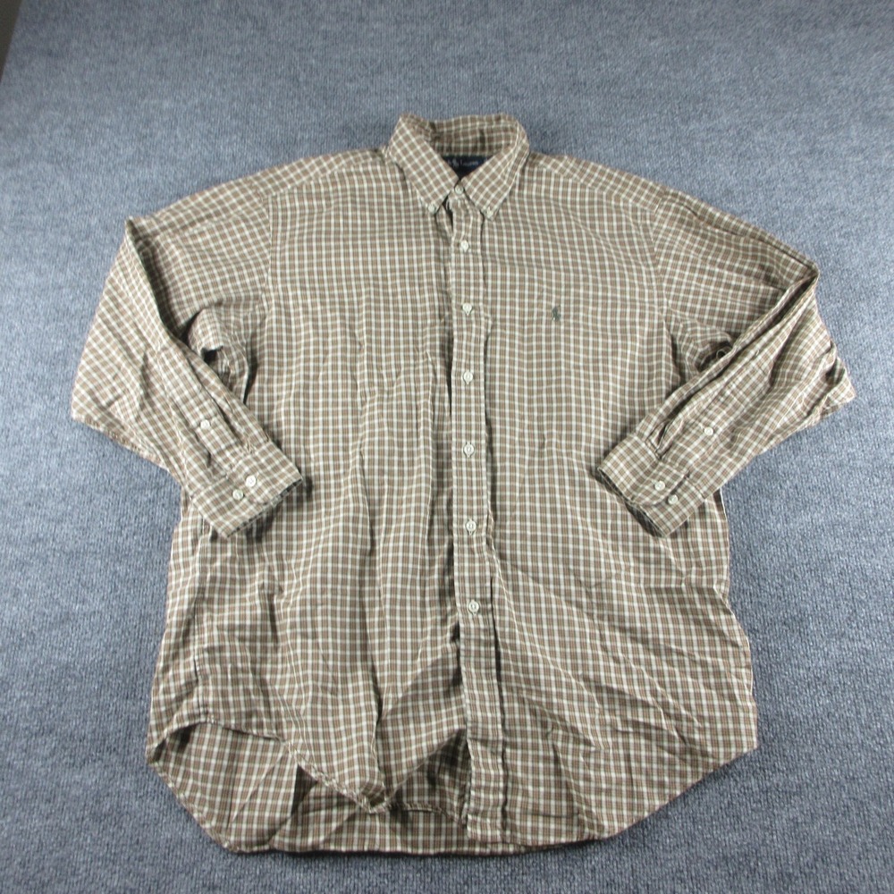 Ralph Lauren Shirt Mens 16.5 32/33 Brown Check Yarmouth Long Sleeve Dress Cotton